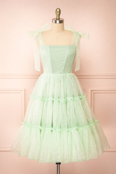 Siena Sage Tiered Tulle Midi Dress | Boutique 1861 front view