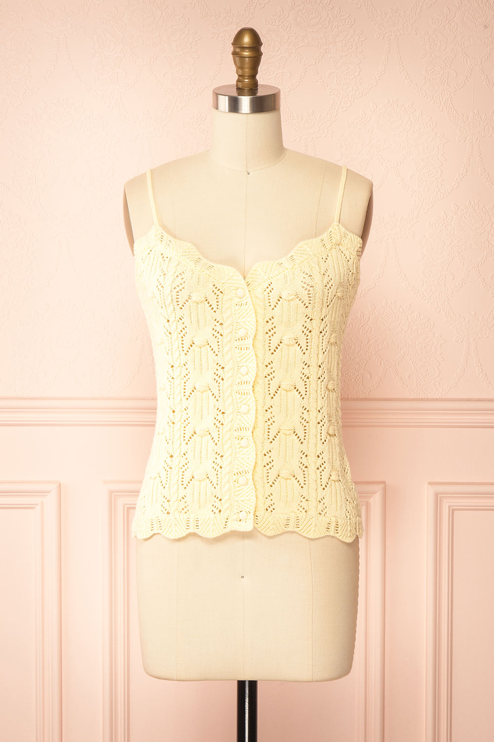 Sienna Yellow Pointelle Knit Camisole with Scalloped Trim | Boutique 1861 front view