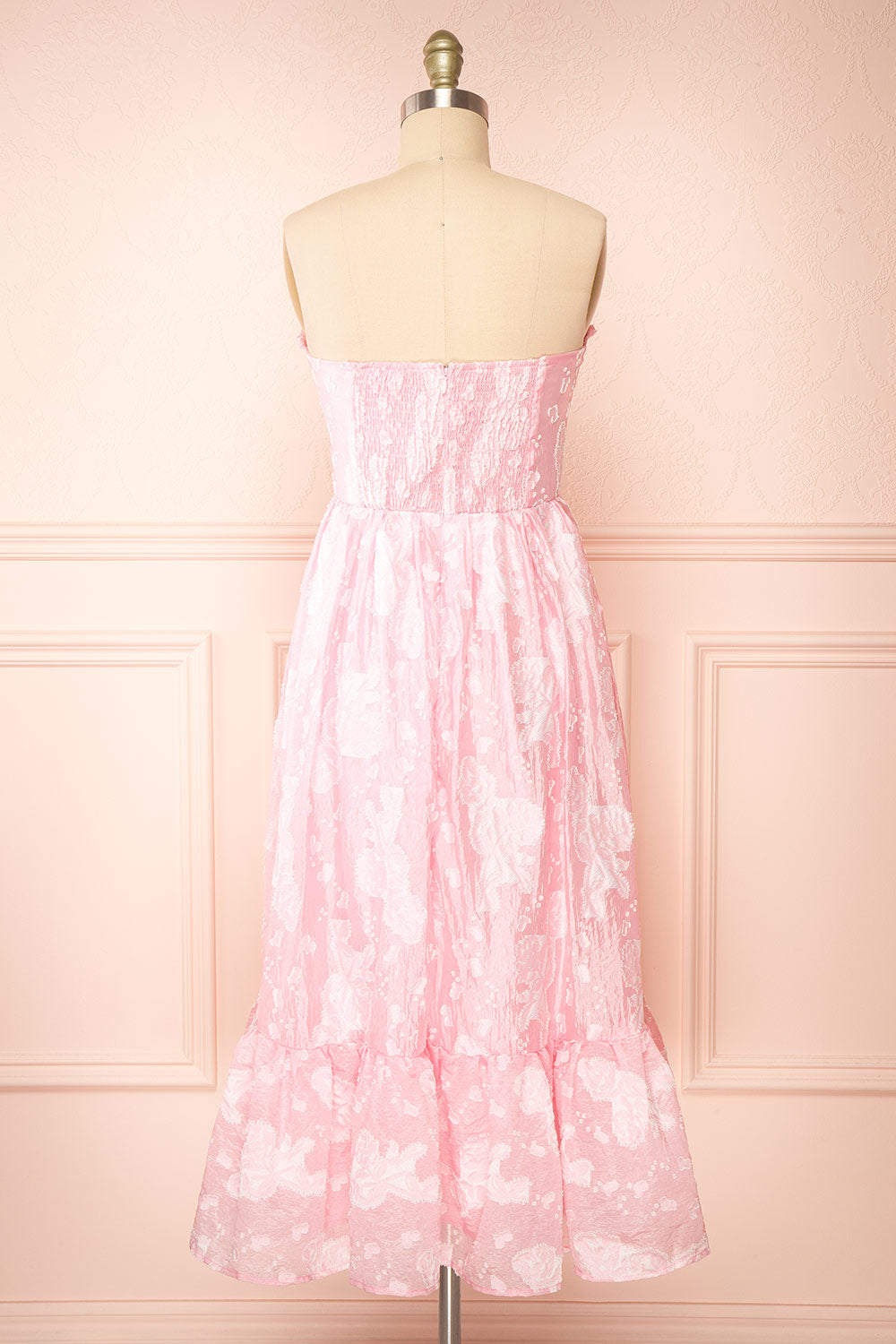 Pink Midi Dress - Tiered Floral Midi Dress - Bustier Midi Dress