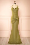 Siham Khaki Shimmering Maxi Dress with Open Back | Boutique 1861 front view