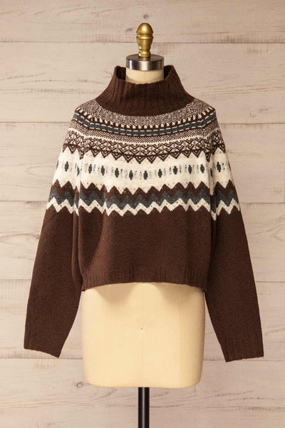 Simorre Brown Cropped Turtleneck Sweater | La petite garçonne