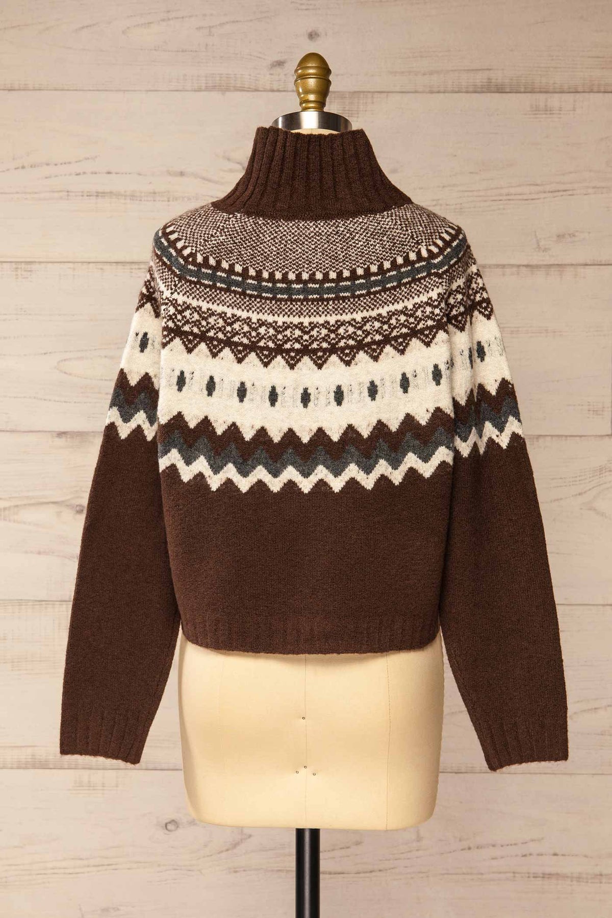 back view of Simorre Brown Cropped Turtleneck Sweater at La petite garçonne