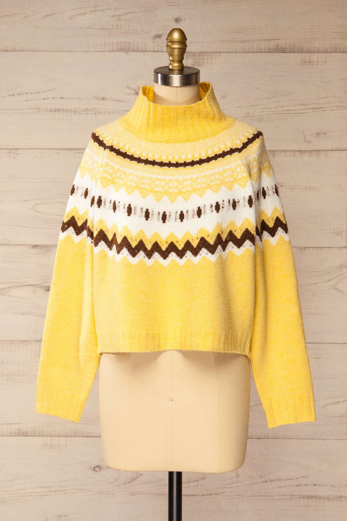 front view of Simorre Yellow Cropped Turtleneck Sweater at La petite garçonne