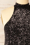 Singapour Black Short Sequin Dress w/ High Neck  | La petite garçonne front close-up