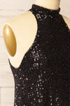 Singapour Black Short Sequin Dress w/ High Neck  | La petite garçonne side close-up