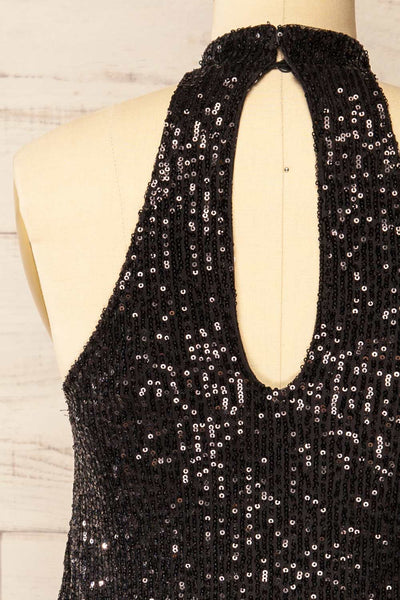 Singapour Black Short Sequin Dress w/ High Neck  | La petite garçonne back close-up