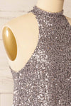 Singapour Silver Short Sequin Dress w/ High Neck | La petite garçonne side close-up