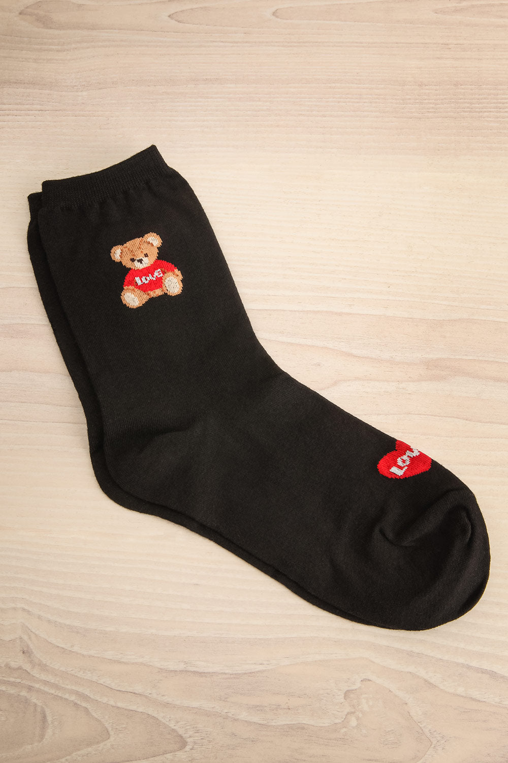 Sisian Black Teddy Bear Crew Socks | La petite garçonne view