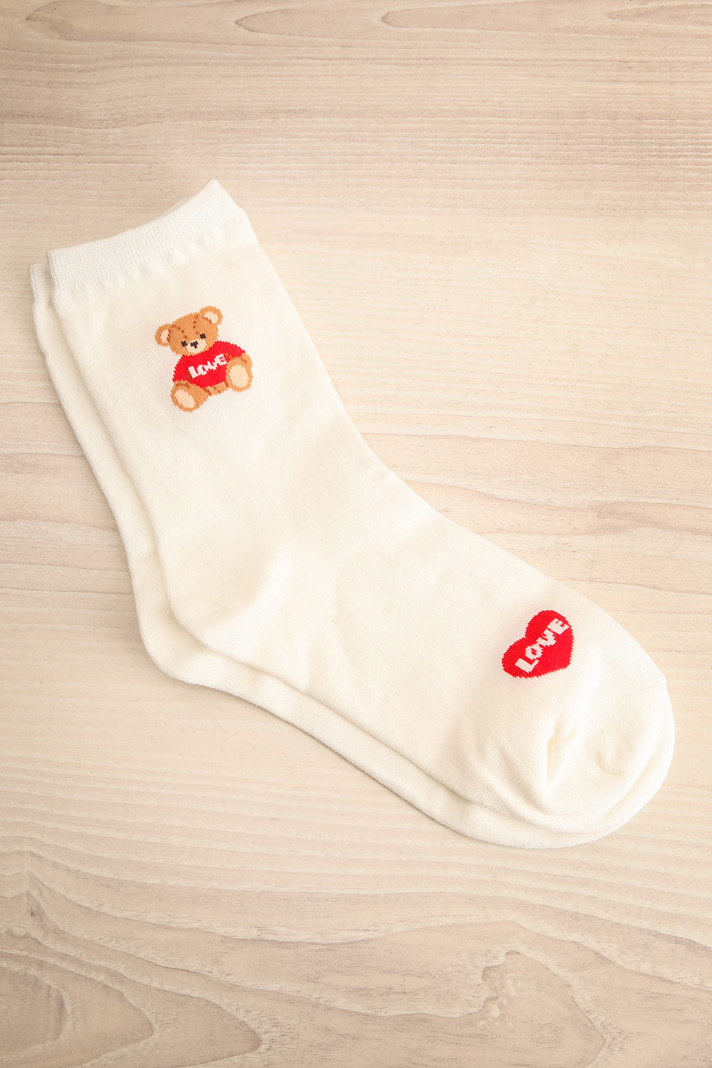 Sisian White Teddy Bear Crew Socks | La petite garçonne view