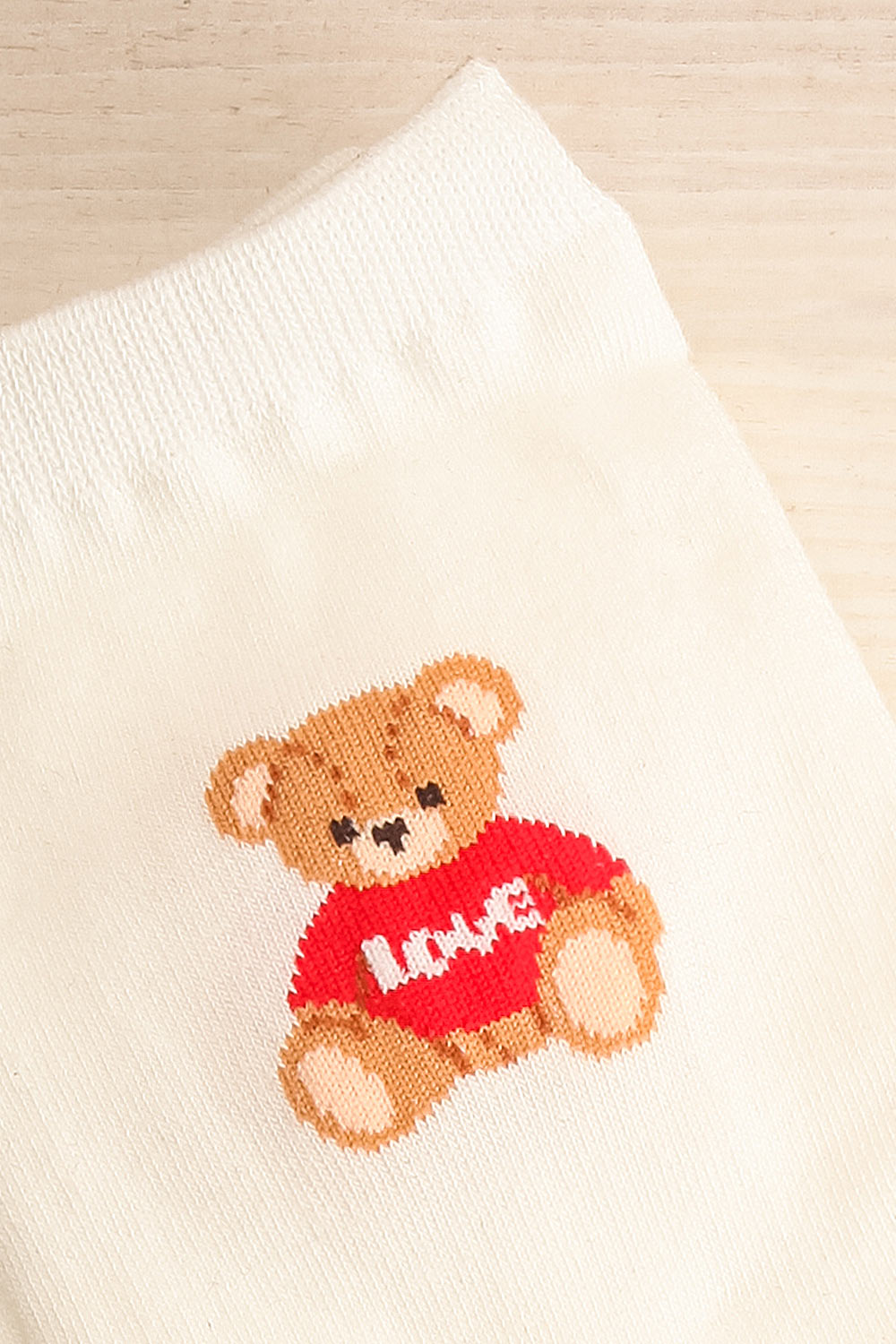 Sisian White Teddy Bear Crew Socks | La petite garçonne close-up