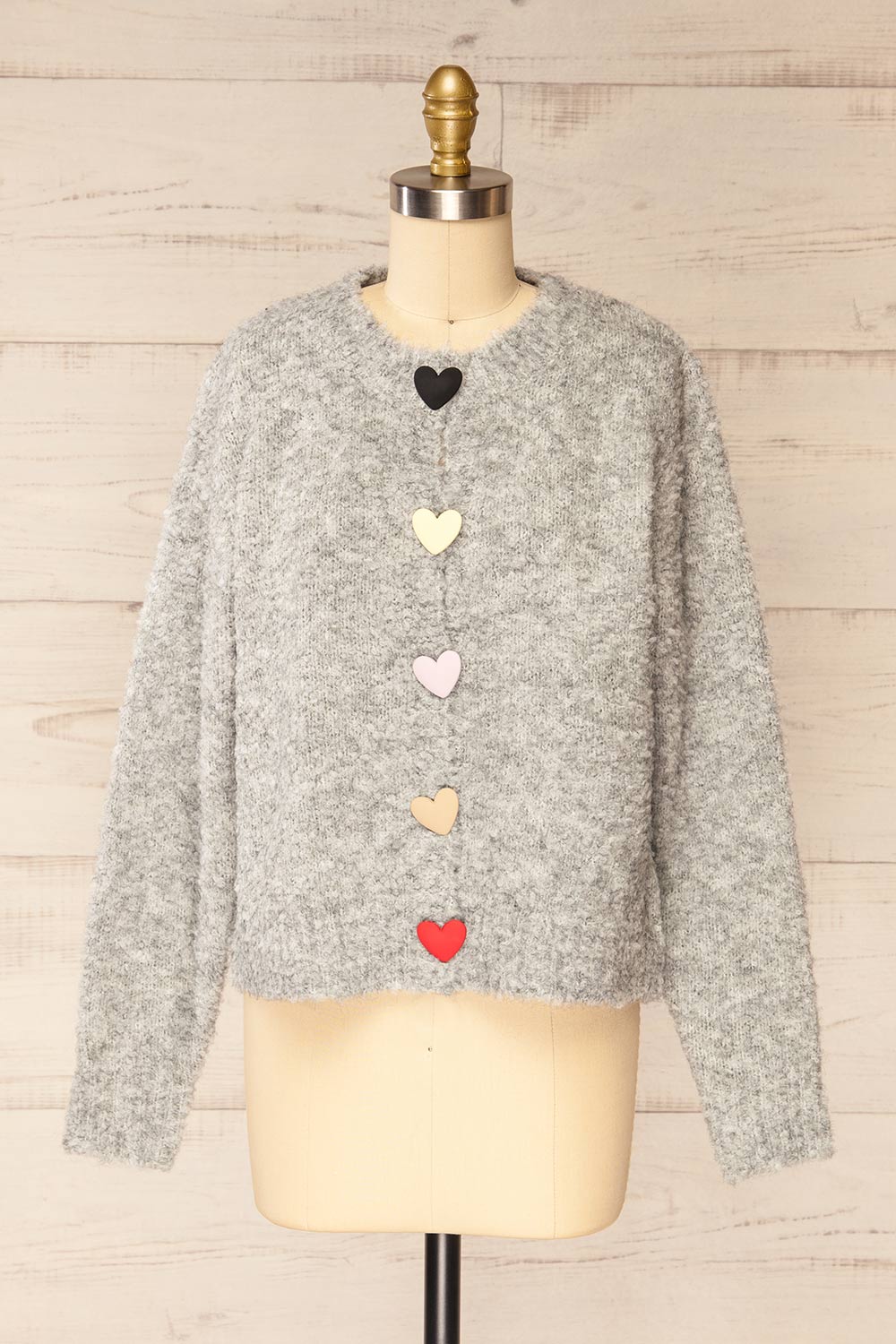 Sitia Grey Cardigan w/ Heart Shaped Buttons | La petite garçonne front view