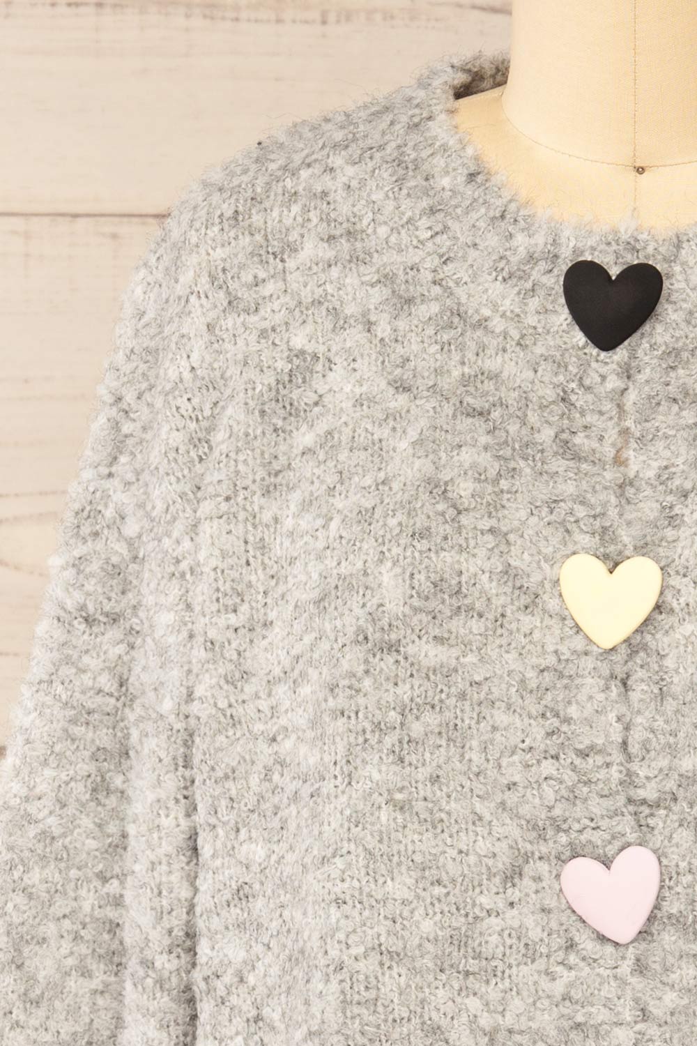 Sitia Grey Cardigan w/ Heart Shaped Buttons | La petite garçonne front