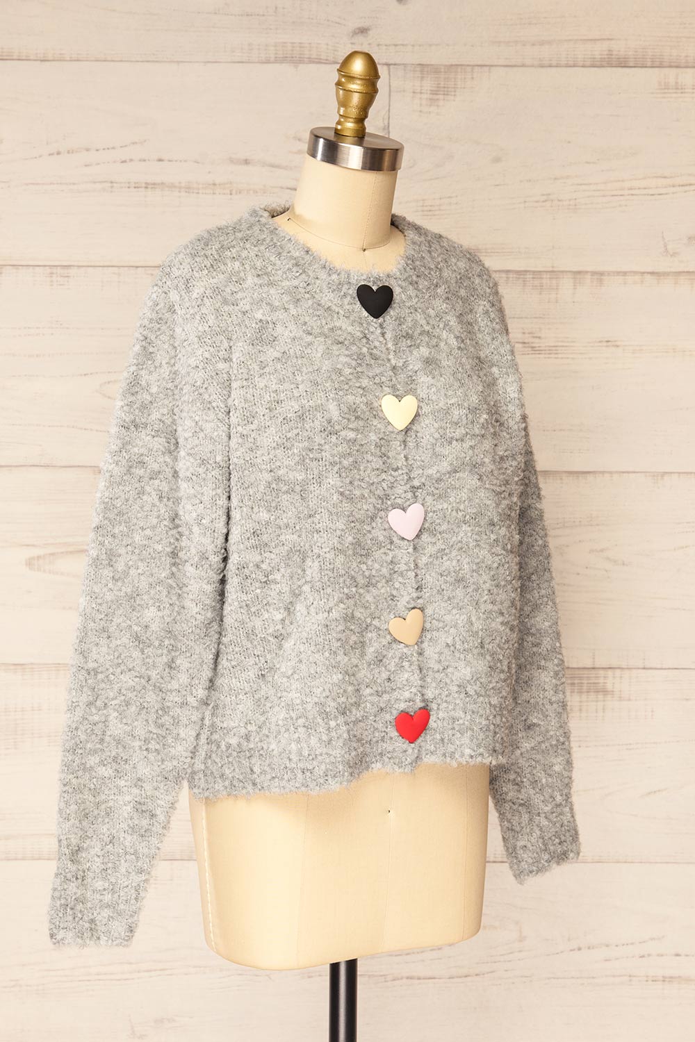 Sitia Grey Cardigan w/ Heart Shaped Buttons | La petite garçonne  side view