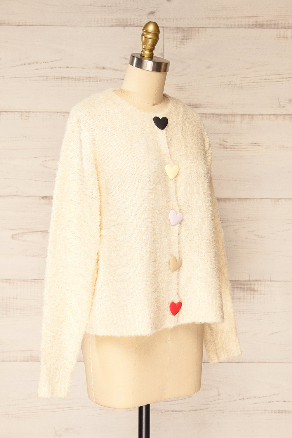 Sitia Ivory Cardigan w/ Heart Shaped Buttons | La petite garçonne side view