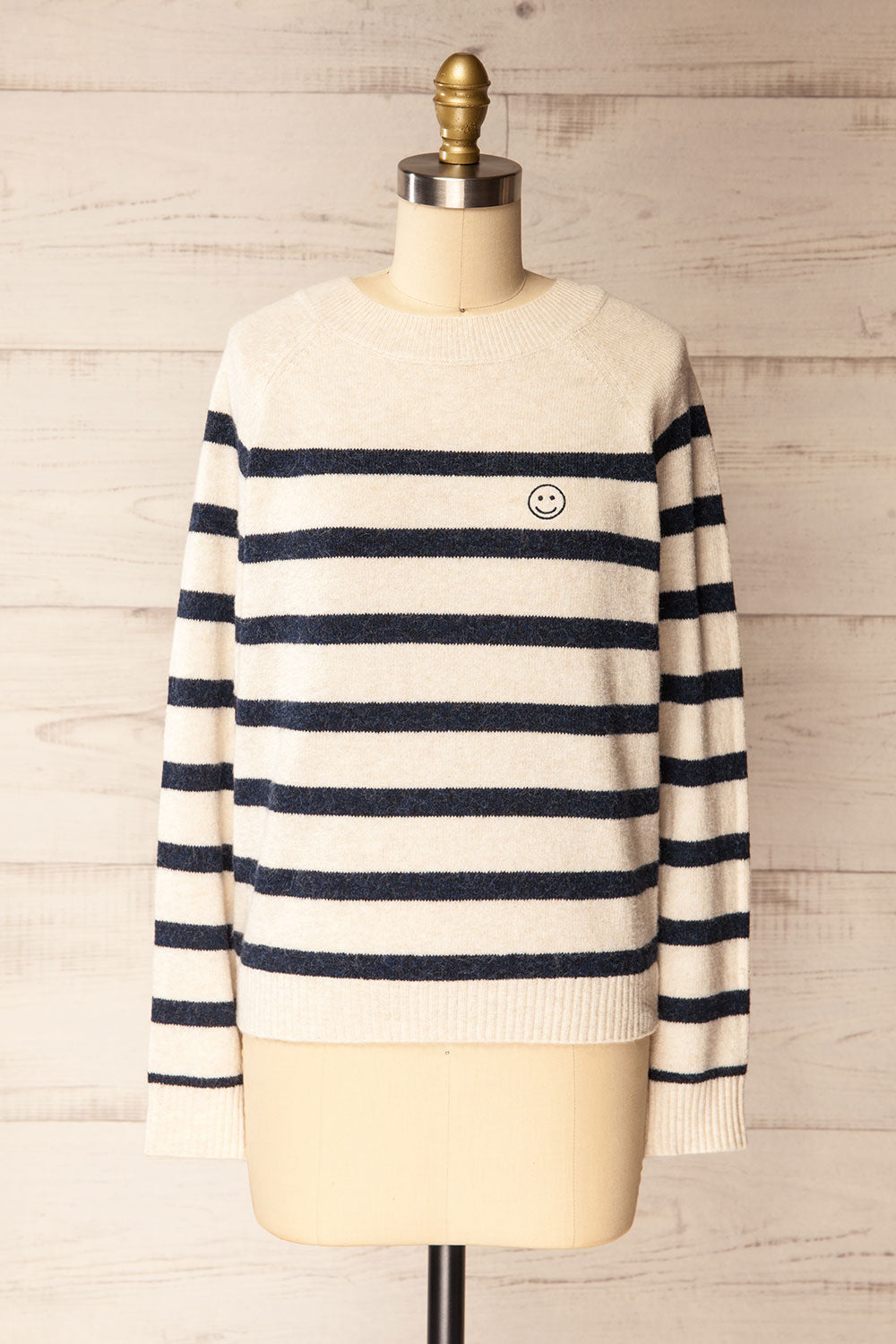 Siuri Striped Knitted Sweater with Smiley Embroidered | La petite garçonne front view