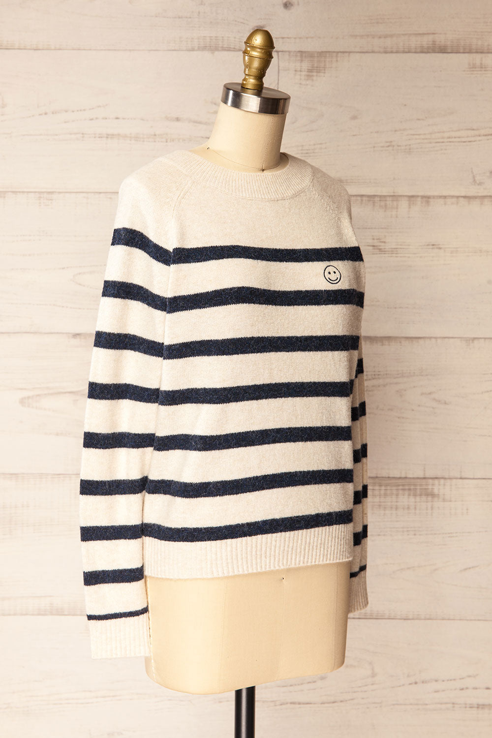 Siuri Striped Knitted Sweater with Smiley Embroidered | La petite garçonne side view