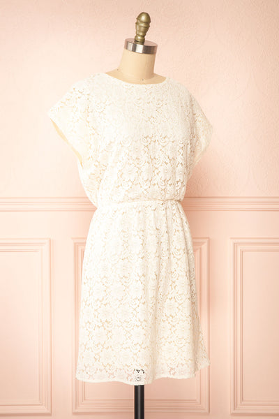 Skileta Lace Short Ivory Dress w/ Batwing Sleeve | Boutique 1861  side view