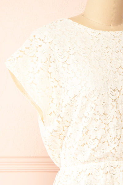 Skileta Lace Short Ivory Dress w/ Batwing Sleeve | Boutique 1861  side