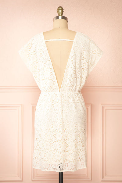 Skileta Lace Short Ivory Dress w/ Batwing Sleeve | Boutique 1861  back view