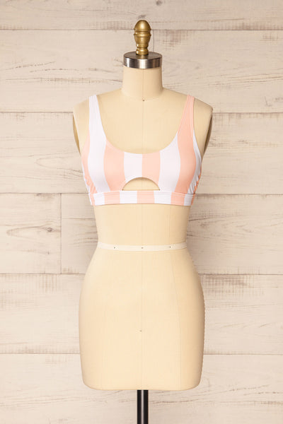 Soiya Stripes Pink Bikini Top w/ Front Cut-Out | La petite garçonne front view