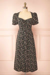 Sokka Black Floral Midi Dress w/ Short Sleeves | Boutique 1861 front view