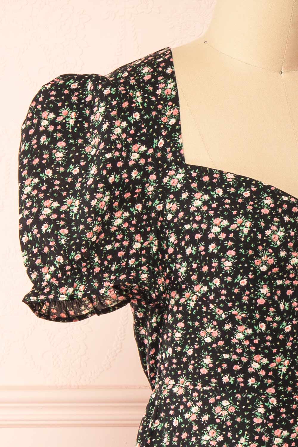 Sokka Black Floral Midi Dress w/ Short Sleeves | Boutique 1861 side