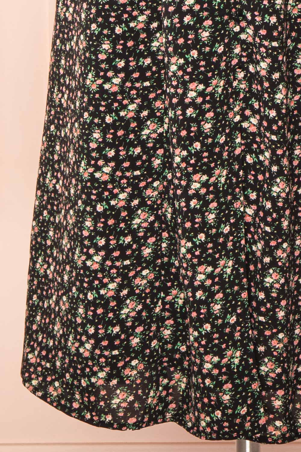Sokka Black Floral Midi Dress w/ Short Sleeves | Boutique 1861 bottom