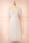 Sokka White Floral Midi Dress w/ Short Sleeves | Boutique 1861 front view