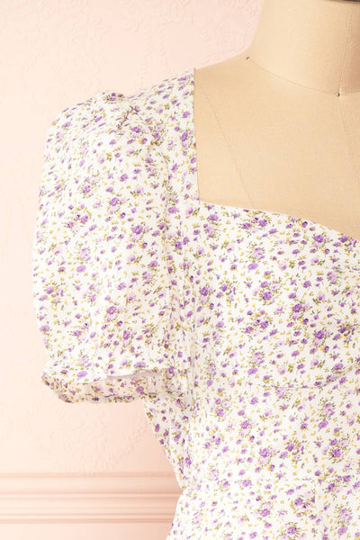 Sokka White Floral Midi Dress w/ Short Sleeves | Boutique 1861 side
