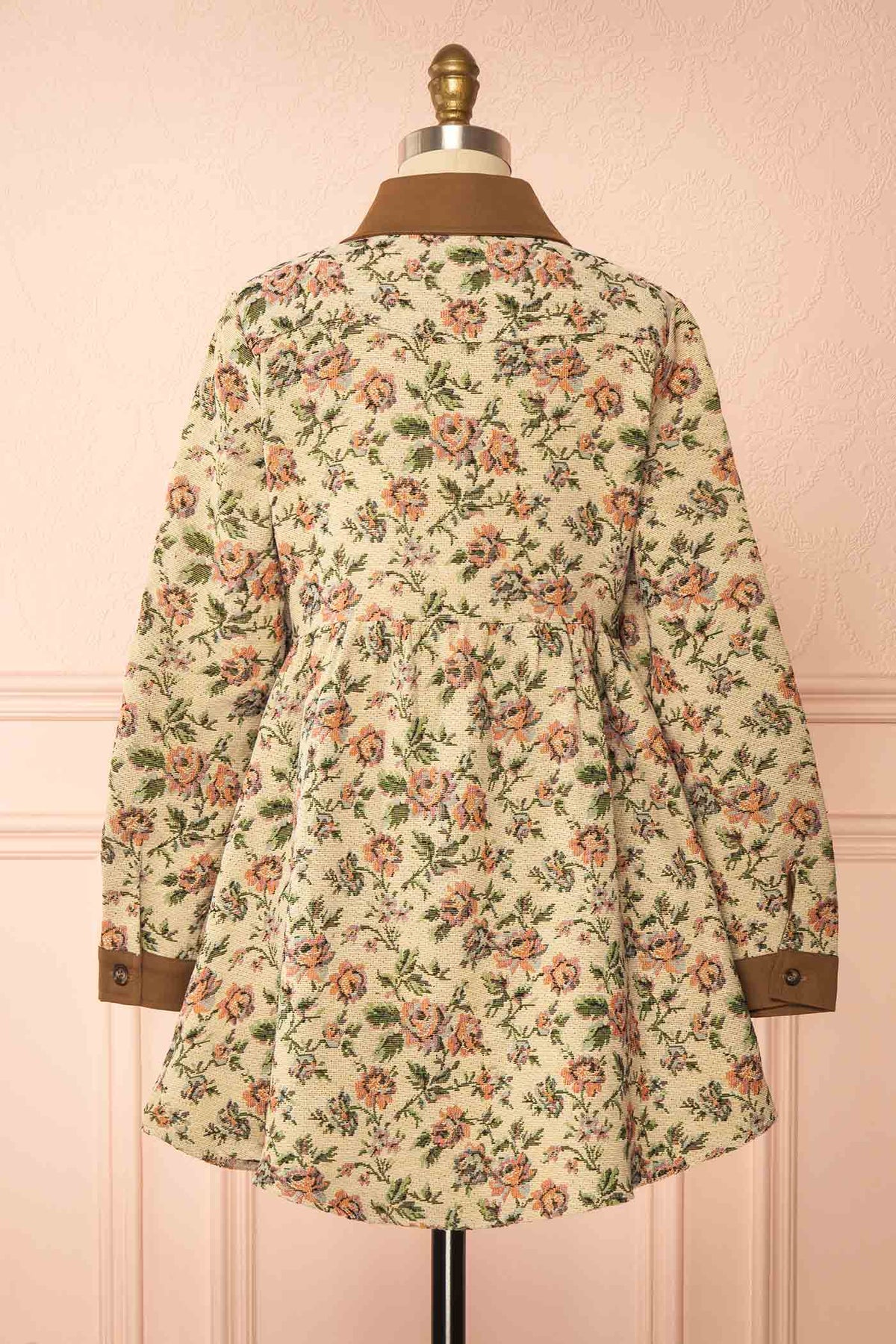 back view of Solima Floral Jacquard Button-Front Short Dress with Pockets at Boutique 1861