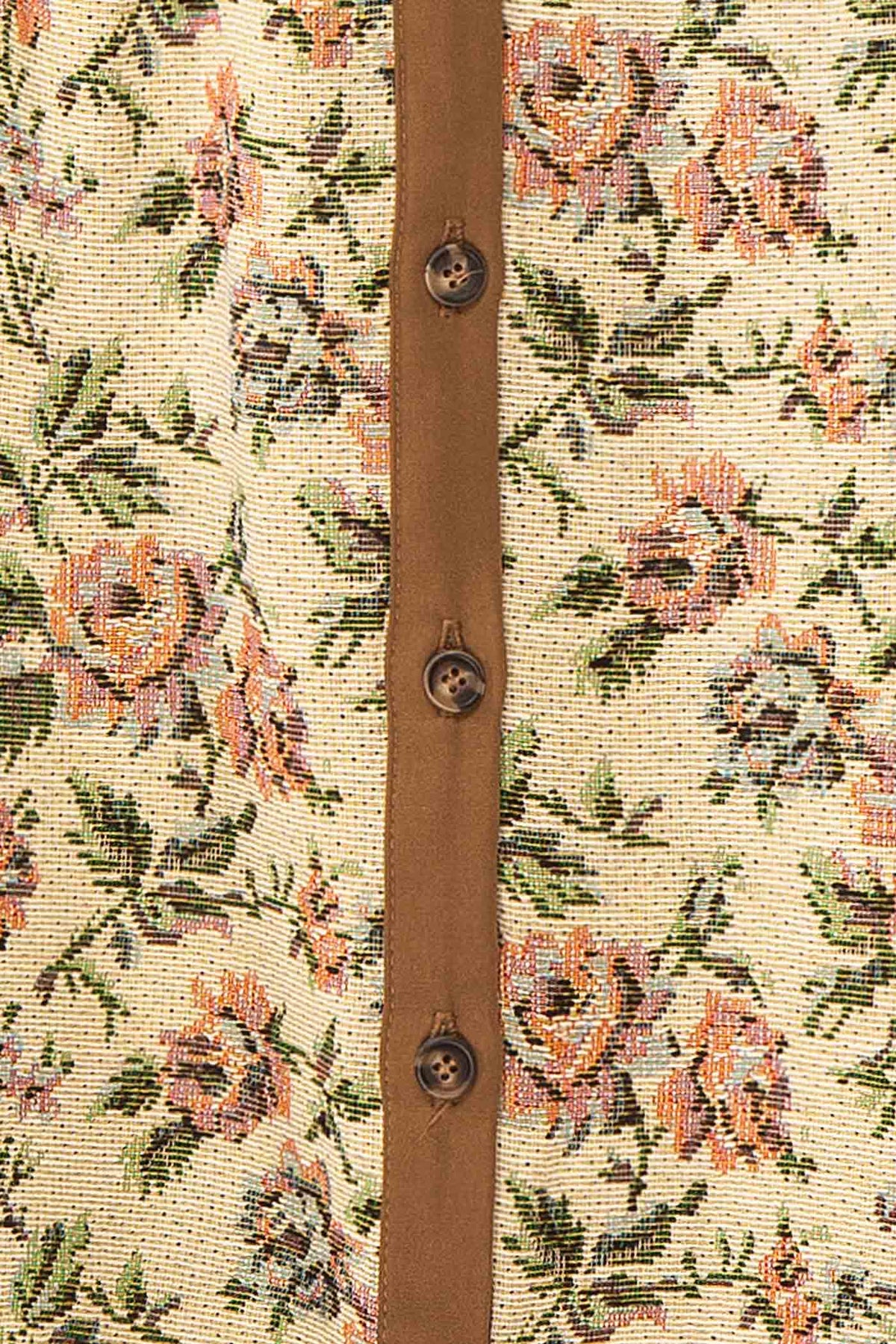 fabric view of Solima Floral Jacquard Button-Front Short Dress with Pockets at Boutique 1861