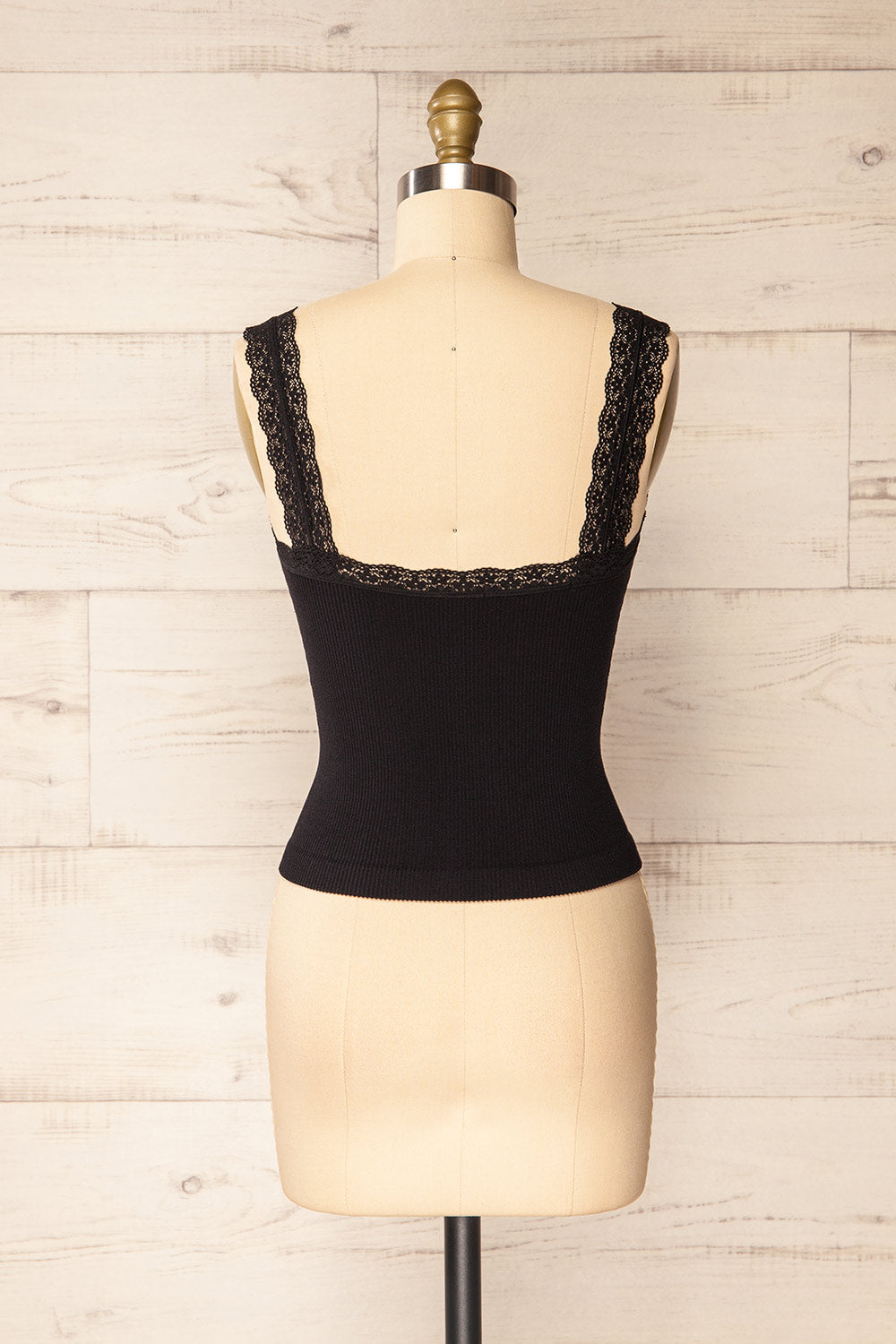 Somensac Black Ribbed Camisole w/ Lace Trim | Boutique 1861 back view