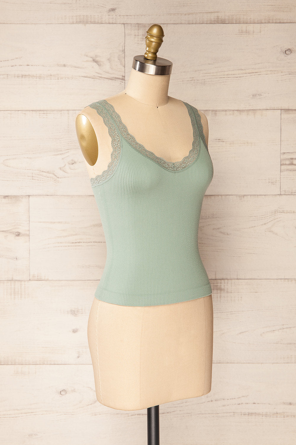 Somensac Sage Ribbed Camisole w/ Lace Trim | Boutique 1861