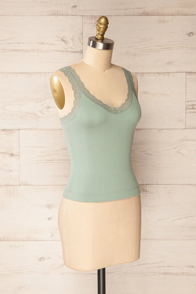 Somensac Sage Ribbed Camisole w/ Lace Trim | Boutique 1861 side view