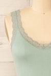 Somensac Sage Ribbed Camisole w/ Lace Trim | Boutique 1861 front close-up