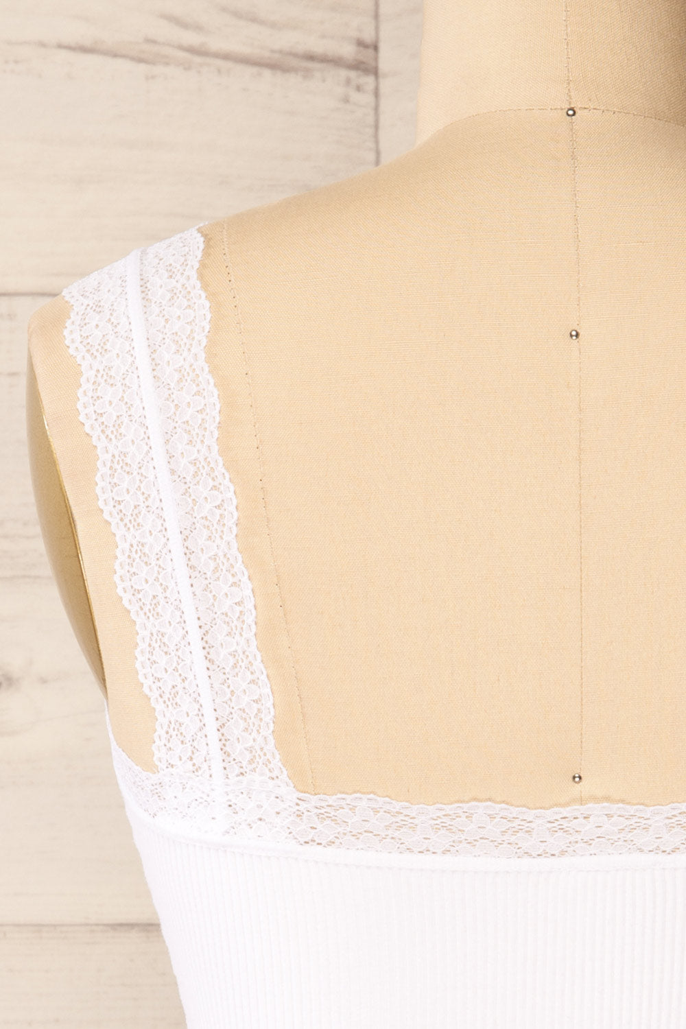 Somensac White Ribbed Camisole w/ Lace Trim | Boutique 1861 back close-up