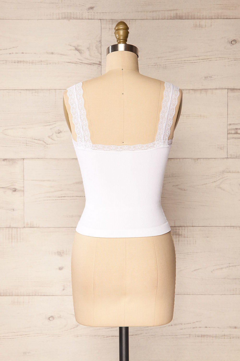 Somensac White Ribbed Camisole w/ Lace Trim | Boutique 1861 back view
