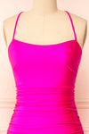 Sonia Fuchsia Backless Mermaid Maxi Dress w/ Slit | Boutique 1861 front close-up