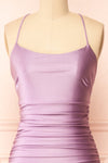 Sonia Lavender Backless Mermaid Maxi Dress w/ Slit | Boutique 1861 front close-up