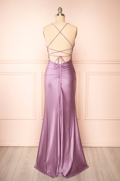 Sonia Lavender Backless Mermaid Maxi Dress w/ Slit | Boutique 1861 back view