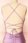 Sonia Lavender Backless Mermaid Maxi Dress w/ Slit | Boutique 1861 back close-up
