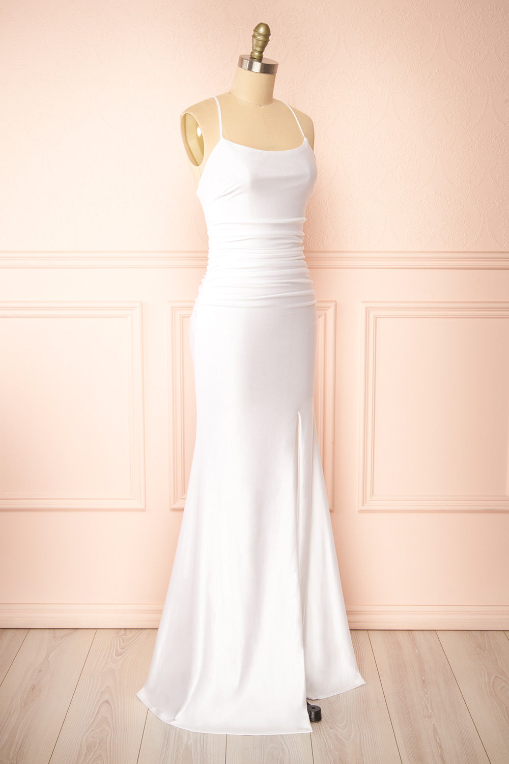 Sonia White Backless Mermaid Maxi Dress w/ Slit | Boudoir 1861 side view