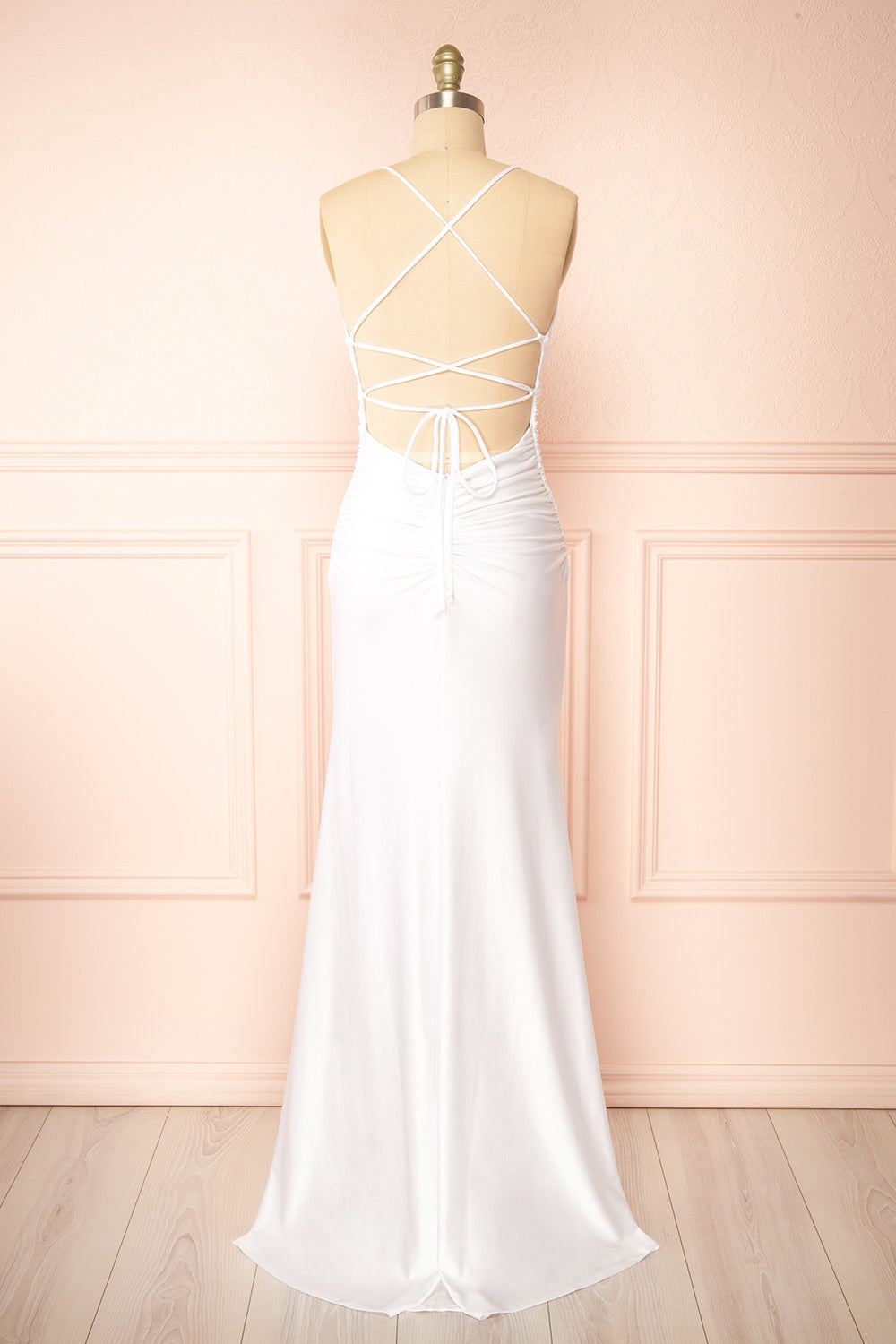 Sonia White Backless Mermaid Maxi Dress w/ Slit | Boudoir 1861 back