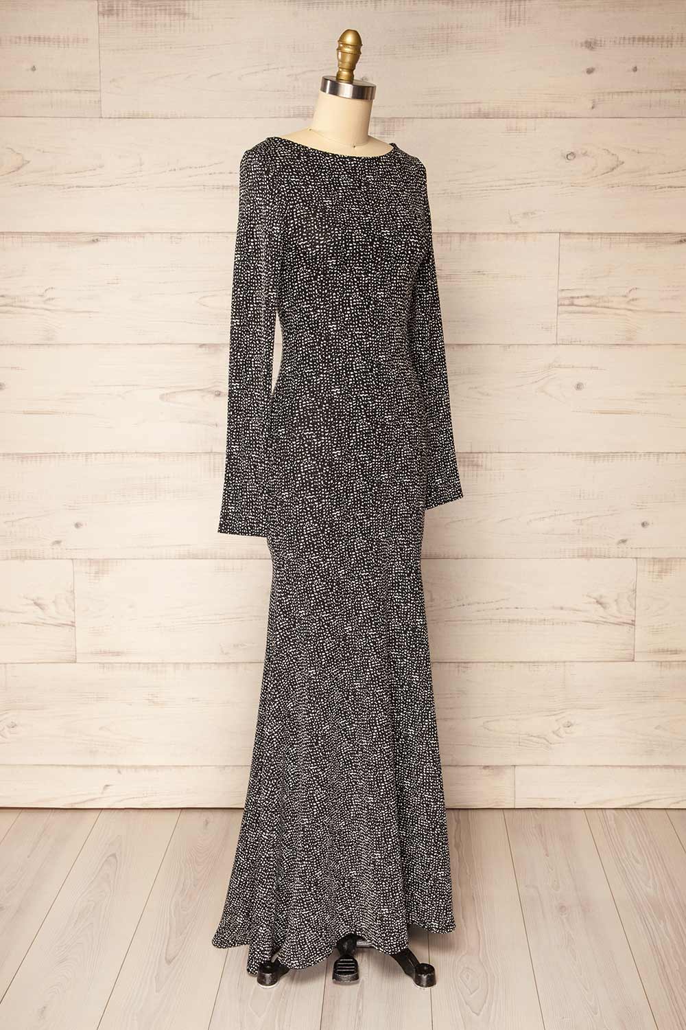 Sophya Black Long Sleeved Mermaid Maxi Dress | La petite garçonne side view