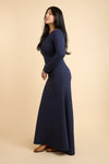 Sophya Navy Long Sleeved Mermaid Maxi Dress | La petite garçonne  on model side