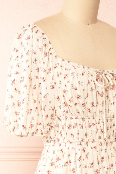 Soraya Beige Maxi Dress w/ Pink Floral Pattern | Boutique 1861 side