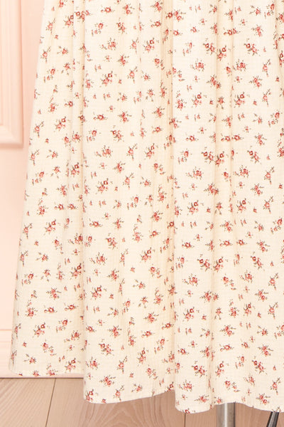 Soraya Beige Maxi Dress w/ Pink Floral Pattern | Boutique 1861 bottom