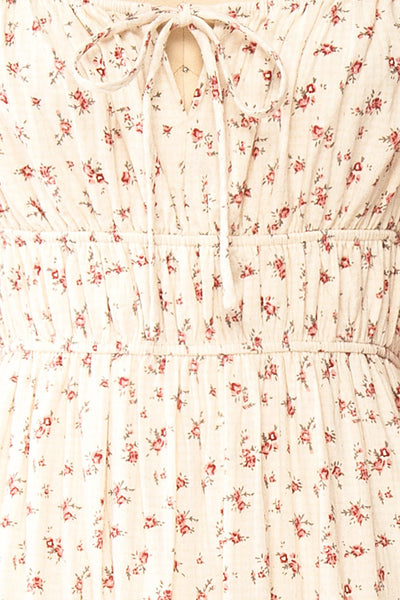 Soraya Beige Maxi Dress w/ Pink Floral Pattern | Boutique 1861 fabric