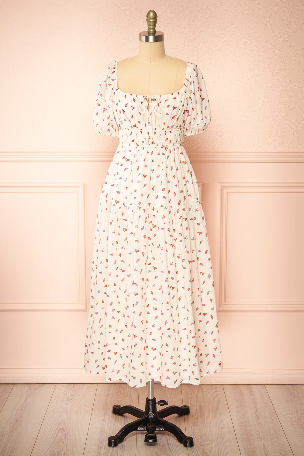 Soraya Ivory Maxi Dress w/ Floral Pattern | Boutique 1861 front view