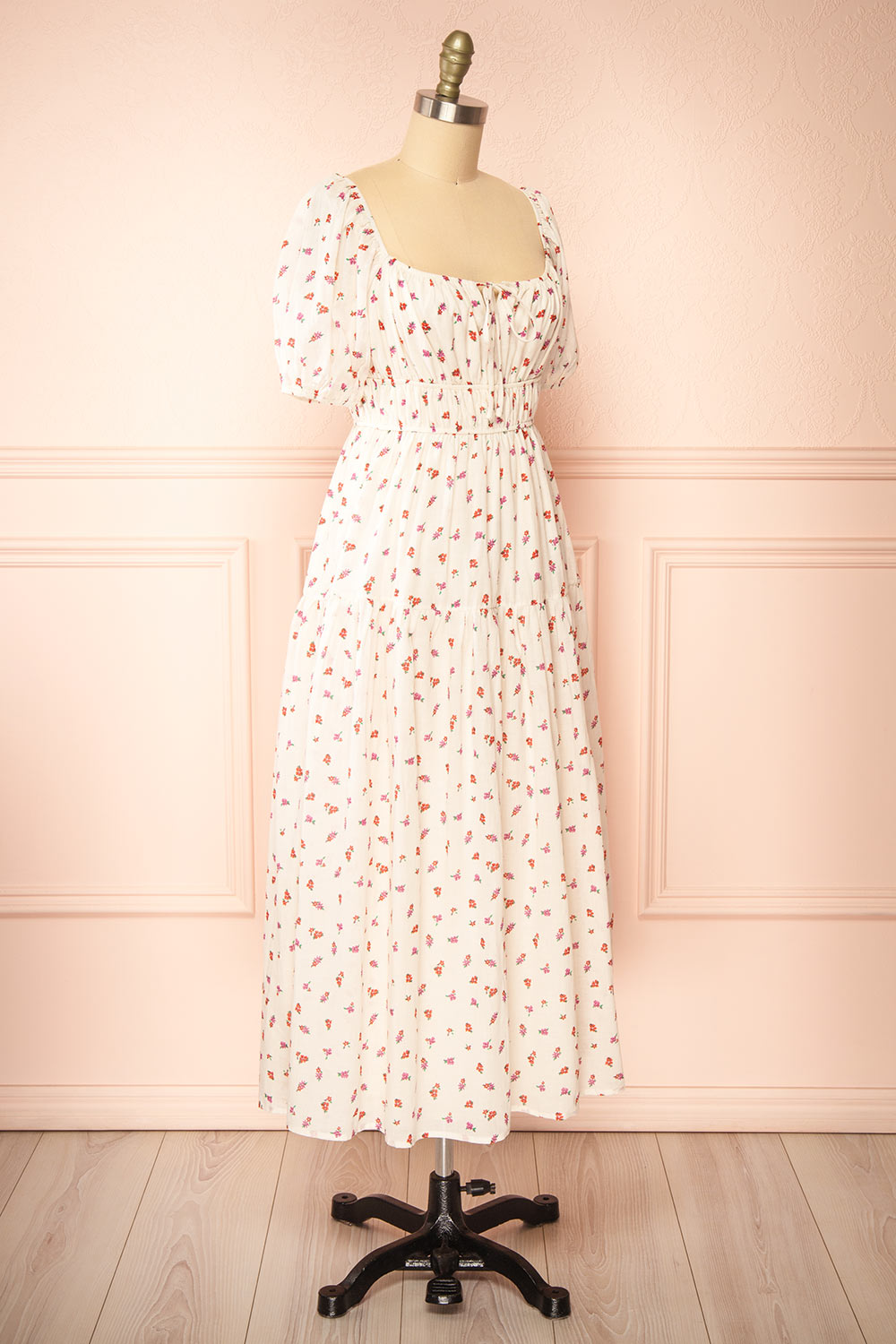 Soraya Ivory Maxi Dress w/ Floral Pattern | Boutique 1861 side view